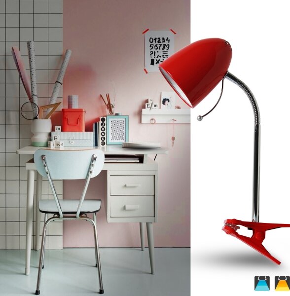 Aigostar - Stolní lampa s klipem 1xE27/11W/230V červená/chrom
