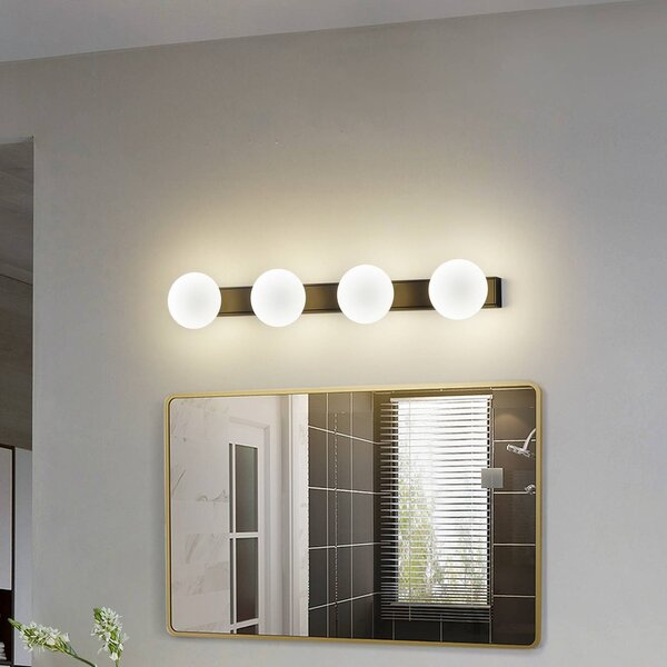 Lucande Koupelnové nástěnné svítidlo LED Myrra, černé, sklo, 60 cm, IP44, Černá, Koupelna, Hliník, Moderní