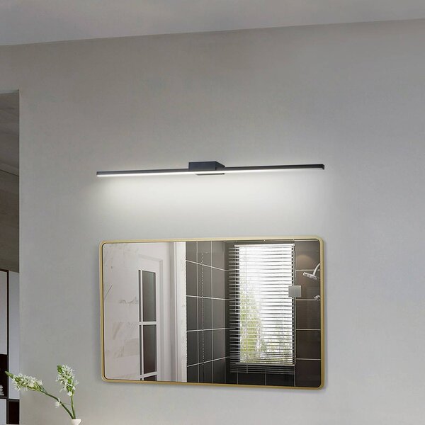 Lucande Zrcadlová lampa LED Kivana, černá, kov, 90 cm, IP44, Černá, Koupelna, Hliník, Moderní