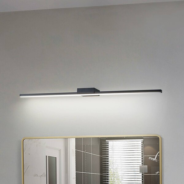 Lucande Zrcadlová lampa LED Kivana, černá, kov, 90 cm, IP44, Černá, Koupelna, Hliník, Moderní