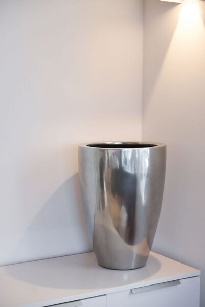 Luxusní květináč OPALA, sklolaminát, výška 44 cm, stříbrná metalíza