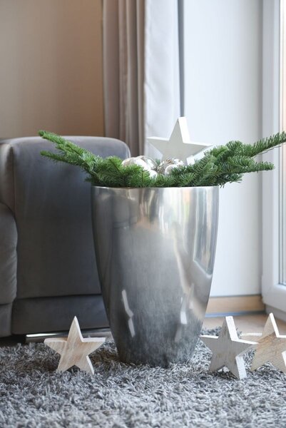 Luxusní květináč OPALA, sklolaminát, výška 44 cm, stříbrná metalíza
