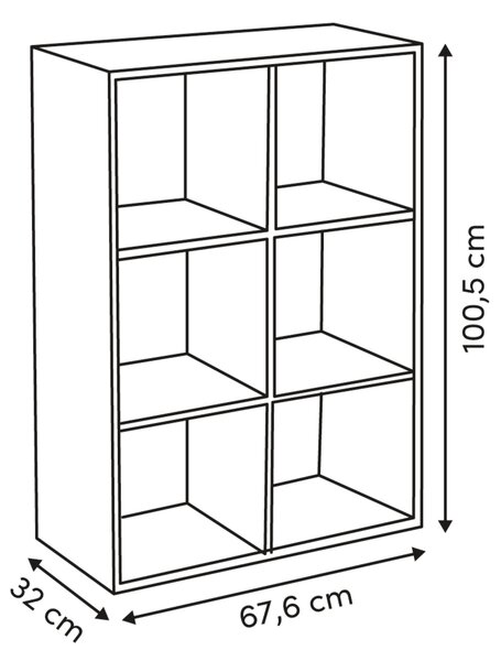 Modulární regál 6 přihrádek, 67,5 x 32 x 100,5 cm - hnědý