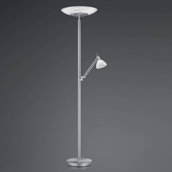 HELL LED stojací lampa Findus, 2 světla, nikl, stmívatelný, Hliník / šedá / zinek, Obývací pokoj / jídelna, kov, Moderní