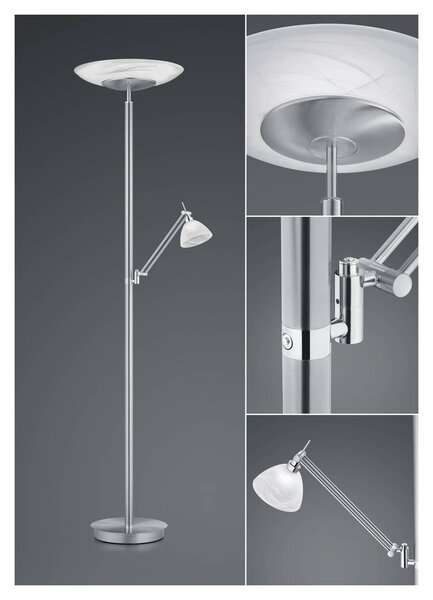 HELL LED stojací lampa Findus, 2 světla, nikl, stmívatelný, Hliník / šedá / zinek, Obývací pokoj / jídelna, kov, Moderní