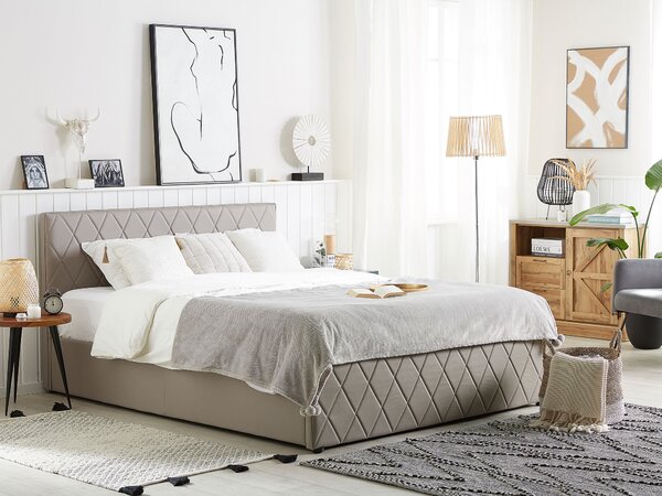 Postel s úložným prostorem Umělá kůže ROCHEFORT 180 x 200 cm Taupe