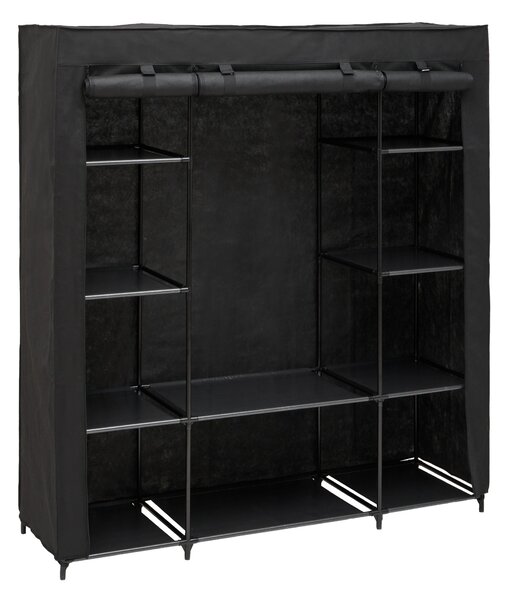 Textilní šatní skříň DRESSY dvojitá se 2 policemi, 155 x 45 x 165 cm - černý