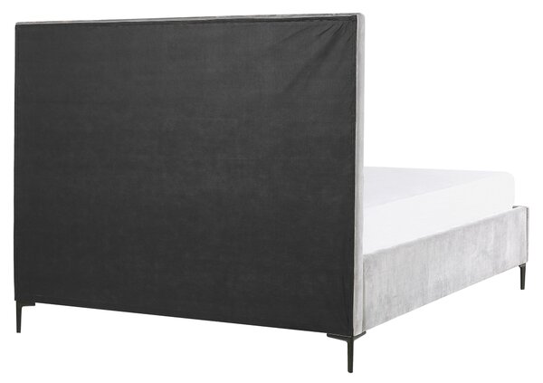 Postel s úložným prostorem SEZANNE Umělý samet Světle šedá 160 x 200 cm