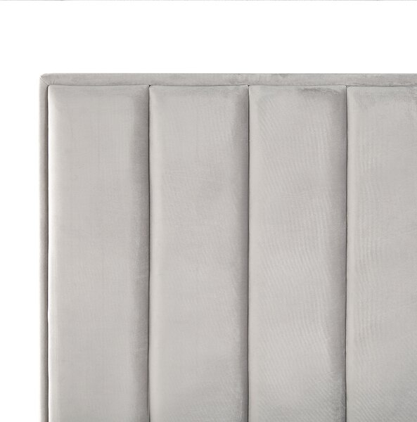Postel s úložným prostorem SEZANNE Umělý samet Světle šedá 160 x 200 cm