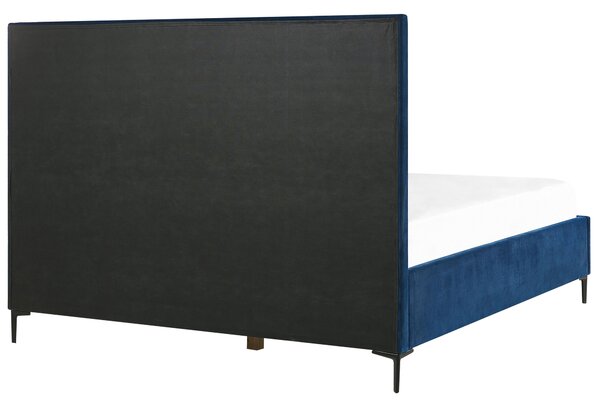 Postel s úložným prostorem Umělý samet SEZANNE 180 x 200 cm Námořnická modrá