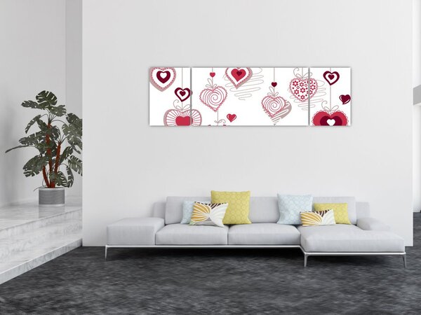 Obraz malovaných srdíček (170x50 cm)