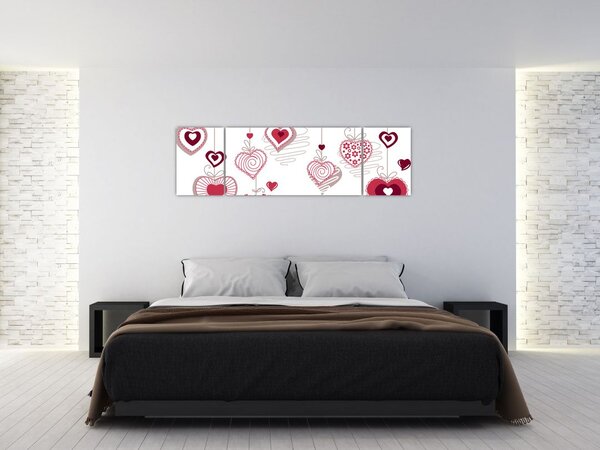 Obraz malovaných srdíček (170x50 cm)