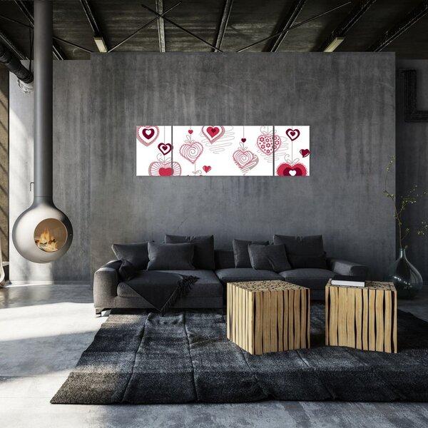Obraz malovaných srdíček (170x50 cm)