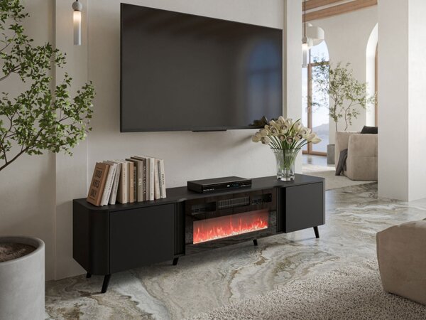 TV skříňka s krbem Newort 200 EF, Barva: černý mat + ořech 5903211369339
