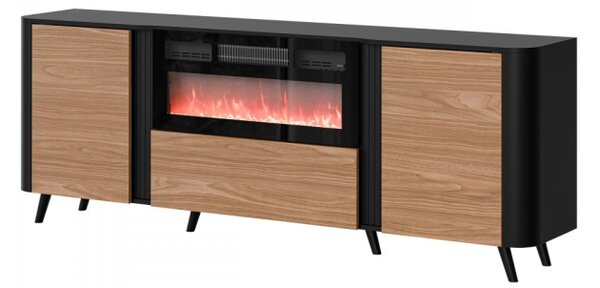 Skříňka s krbem Newort 200 EF, Barva: černý mat + černá san sebastian 5903211369308