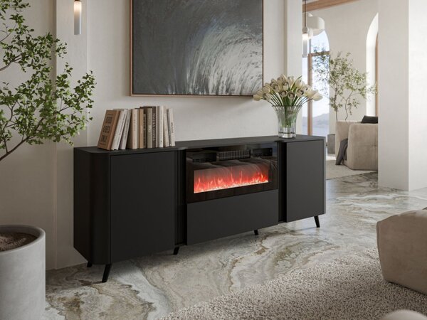 Skříňka s krbem Newort 200 EF, Barva: černý mat + černá san sebastian 5903211369308