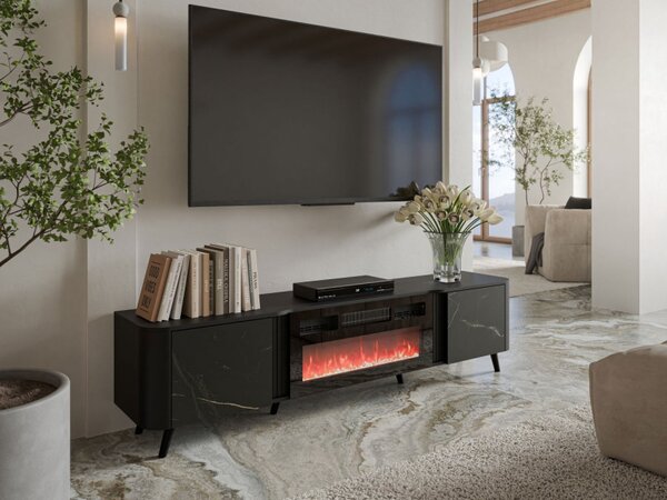 TV skříňka s krbem Newort 200 EF, Barva: černý mat + ořech 5903211369339
