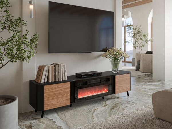 TV skříňka s krbem Newort 200 EF, Barva: černý mat + ořech 5903211369339