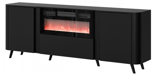 Skříňka s krbem Newort 200 EF, Barva: černý mat + černá san sebastian 5903211369308