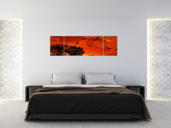 Obraz ptáků při západu slunce (170x50 cm)