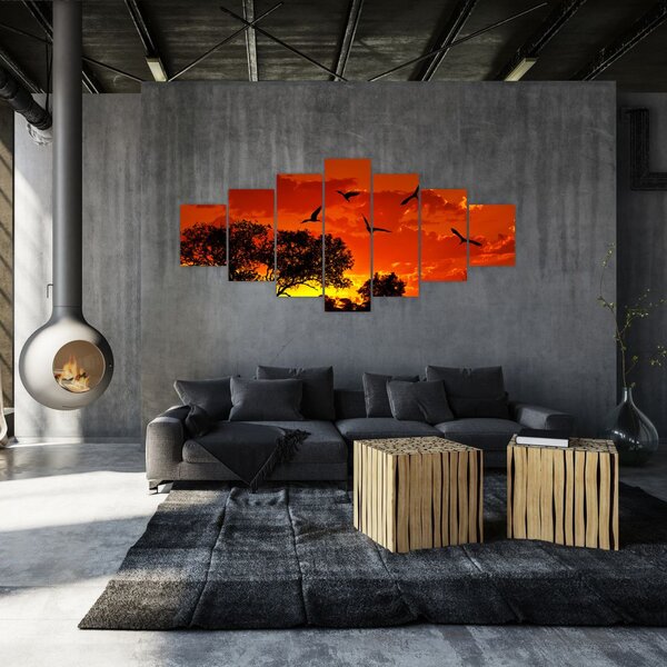 Obraz ptáků při západu slunce (210x100 cm)