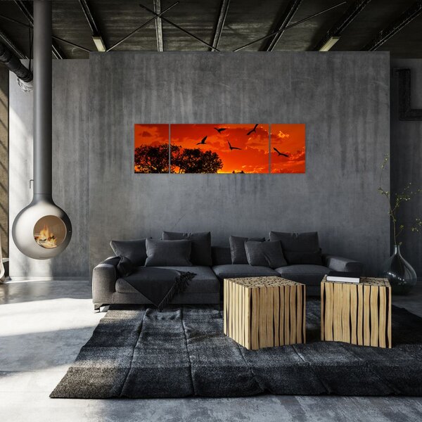 Obraz ptáků při západu slunce (170x50 cm)