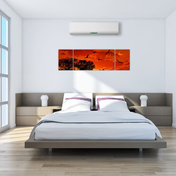 Obraz ptáků při západu slunce (170x50 cm)
