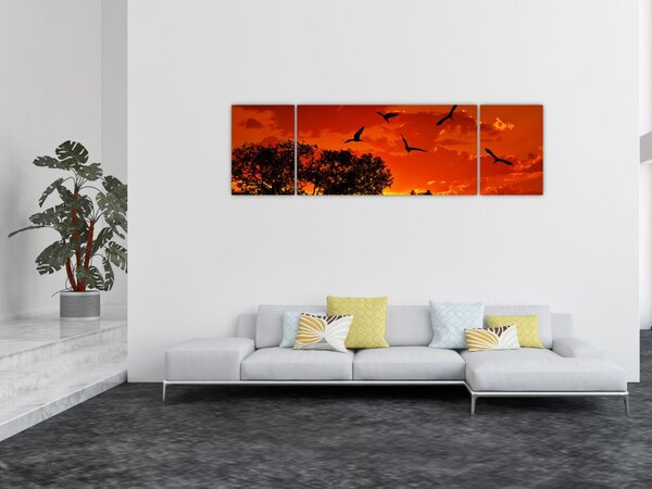 Obraz ptáků při západu slunce (170x50 cm)
