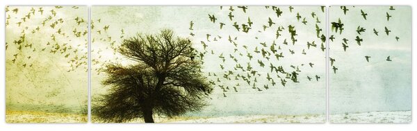 Obraz - Malované hejno ptáků (170x50 cm)