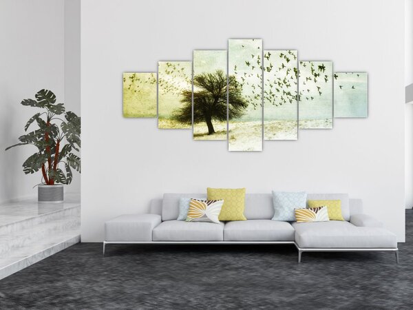 Obraz - Malované hejno ptáků (210x100 cm)