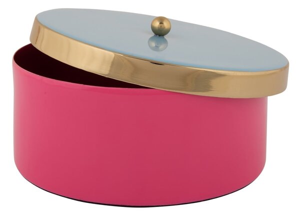 Růžový dekorativní kovový úložný box ø 16x6 cm Double Funky – PT LIVING