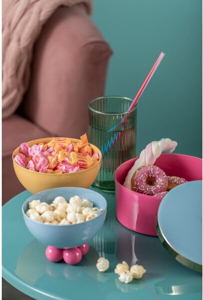 Růžový dekorativní kovový úložný box ø 16x6 cm Double Funky – PT LIVING