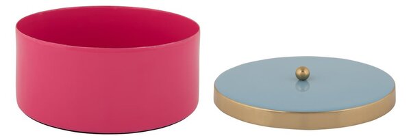 Růžový dekorativní kovový úložný box ø 16x6 cm Double Funky – PT LIVING