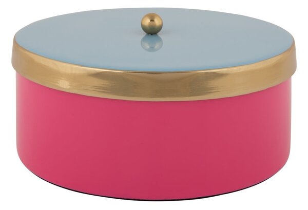 Růžový dekorativní kovový úložný box ø 16x6 cm Double Funky – PT LIVING