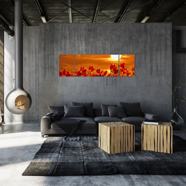 Obraz rozkvetlého lánu s tulipány (170x50 cm)