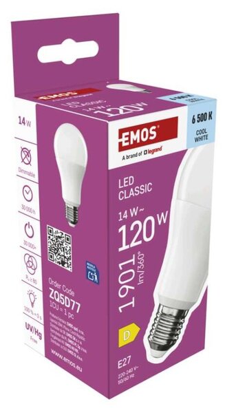 EMOS LED žárovka Classic A60 / E27 / 14 W (120 W) / 1901 lm / studená bílá 1525733128