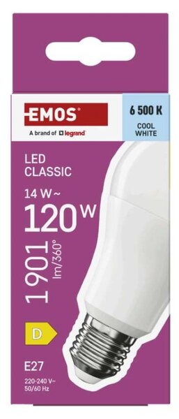 EMOS LED žárovka Classic A60 / E27 / 14 W (120 W) / 1901 lm / studená bílá 1525733128