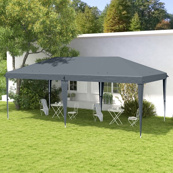 Skládací altán Outsunny 6x3 m, s nastavitelnou výškou, UV-odolná stříška a přepravní taška pro kempování a párty, světle šedá | Aosom