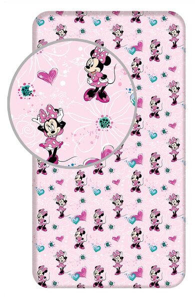 Růžové napínací bavlněné dětské prostěradlo 90x200 cm Minnie "Flowers" – Jerry Fabrics