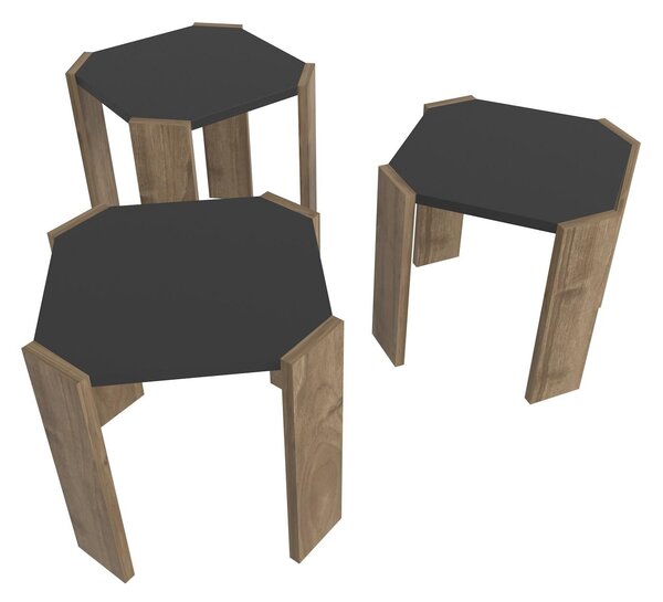Set 3 konferenčních stolků Lorizolla (antracit + ořech)