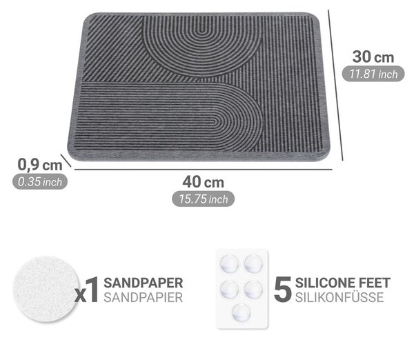 Šedá z křemeliny odkapávací podložka na nádobí 40x30 cm Damon – Wenko