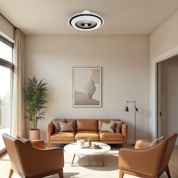 LED Stmívatelné stropní svítidlo s ventilátorem ZEPHYR LED/48W/230V černá + DO