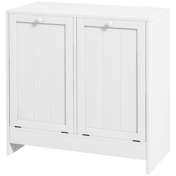 Kleankin Přenosný Koš Na Prach s 2 Otočnými Přihrádkami, Dřevěné Koupelnové Uložení pro Prádlo, 66x33x68cm, Bílá | Aosom