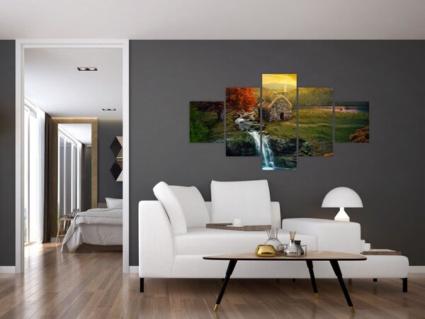Obraz chalupky v pohádkové krajině (125x70 cm)