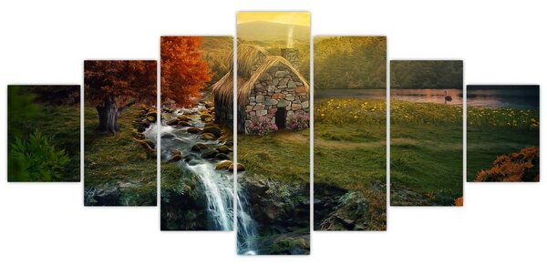 Obraz chalupky v pohádkové krajině (210x100 cm)