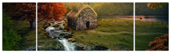 Obraz chalupky v pohádkové krajině (170x50 cm)
