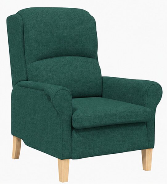 Křeslo relaxační, odpočinkové, ušák, dřevo/textil, 101x95x75 cm, přírodní/tmavě zelená, Dekorino KR20260038