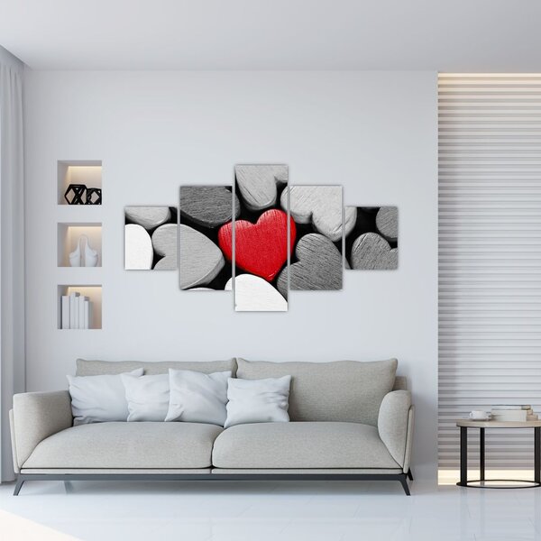 Obraz dřevěných srdíček (125x70 cm)