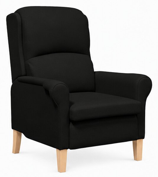 Křeslo relaxační, odpočinkové, ušák, dřevo/textil, 101x95x75 cm, přírodní/černá, Dekorino KR20260036