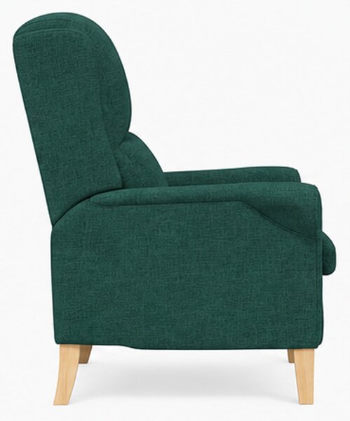 Křeslo relaxační, odpočinkové, ušák, dřevo/textil, 101x95x75 cm, přírodní/tmavě zelená, Dekorino KR20260038